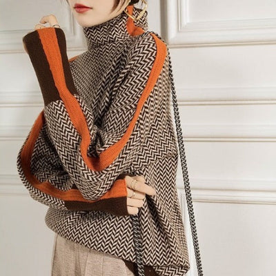 Beatriz | Suéter de cuello alto con rayas contrastantes llamativas